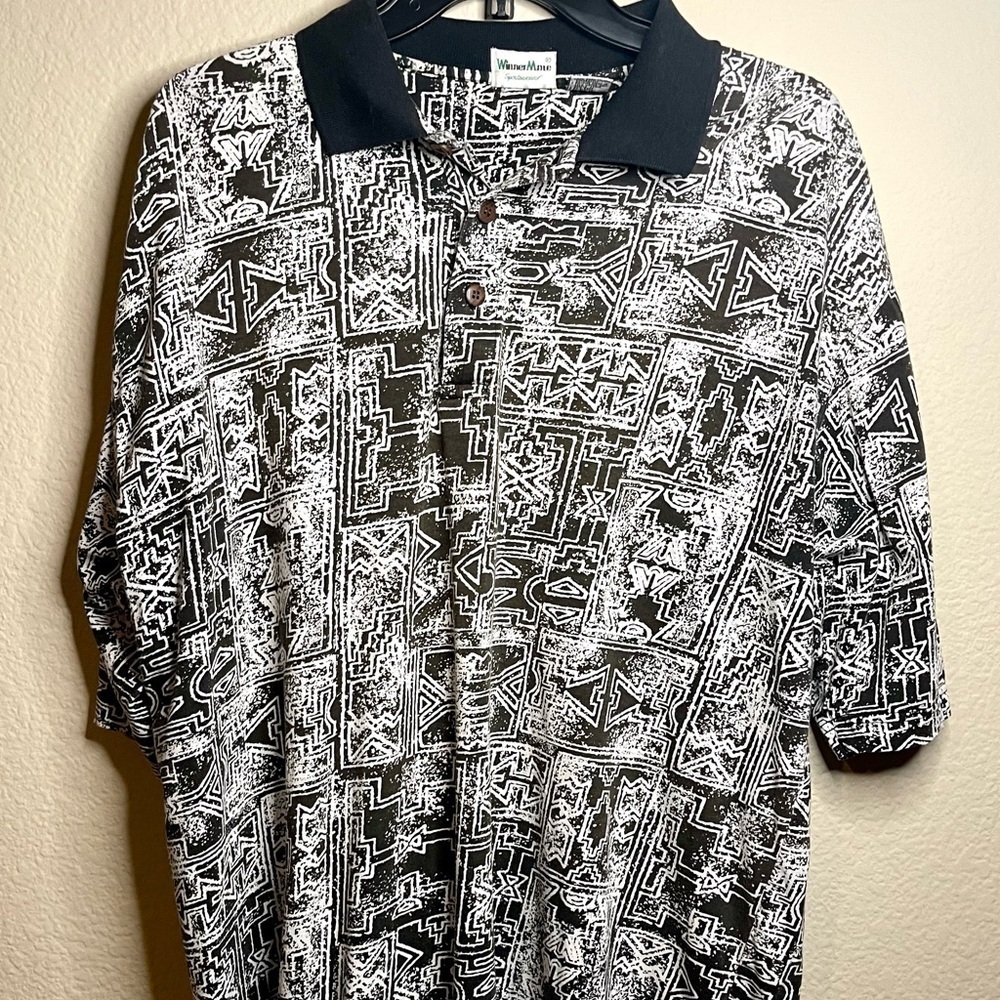 Vintage Winner Mate Sportswear Golf Polo Tribal Aztec Print Short Sleeve Shirt L